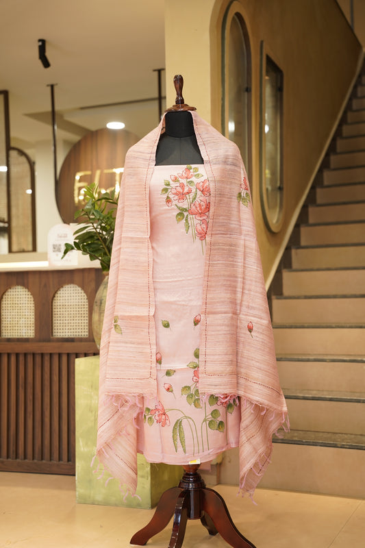 Pink Kosa Silk Hand Painted Suit