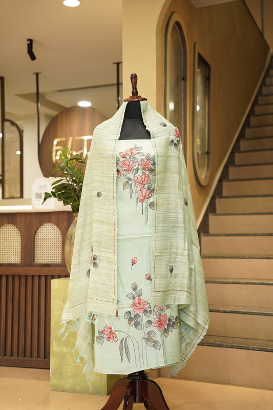 Green Kosa Silk Hand Painted Suit