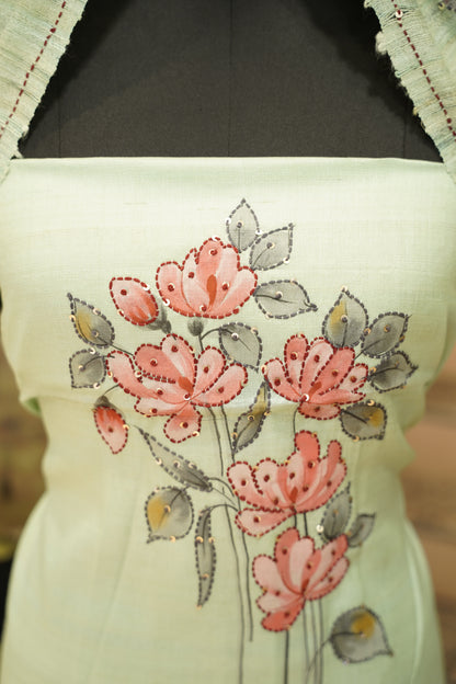 Green Kosa Silk Hand Painted Suit