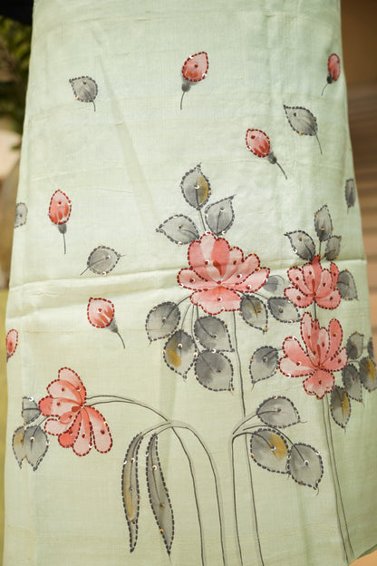 Green Kosa Silk Hand Painted Suit