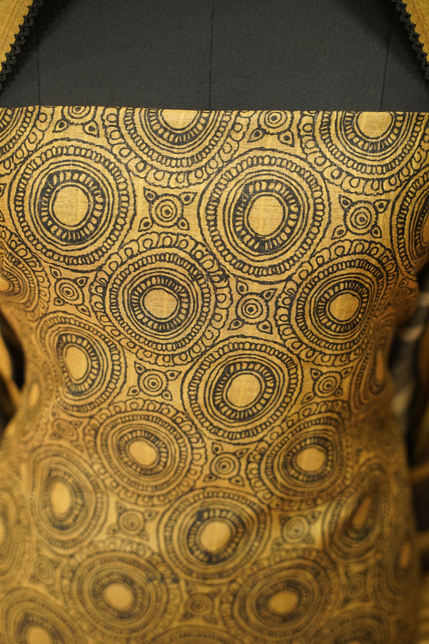 Mustard Pure Muga Silk Printed Suit