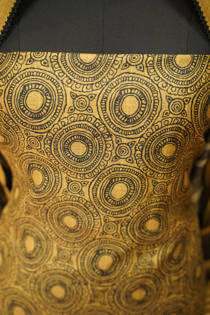 Mustard Pure Muga Silk Printed Suit
