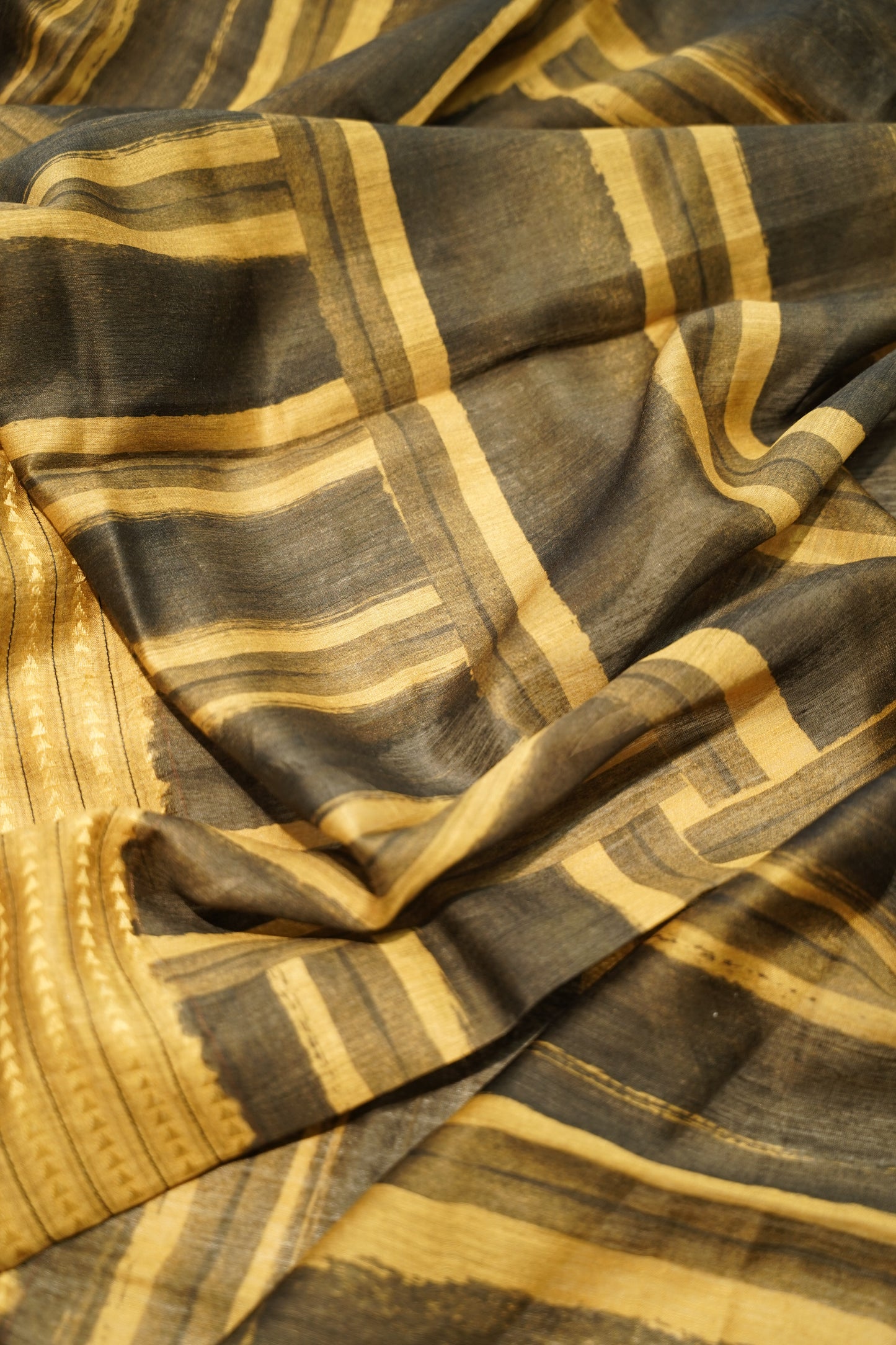 Mustard Pure Muga Silk Printed Suit