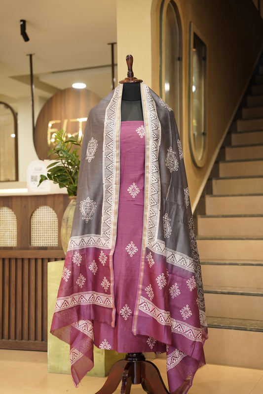 Wine Maheshwari Printed Suit