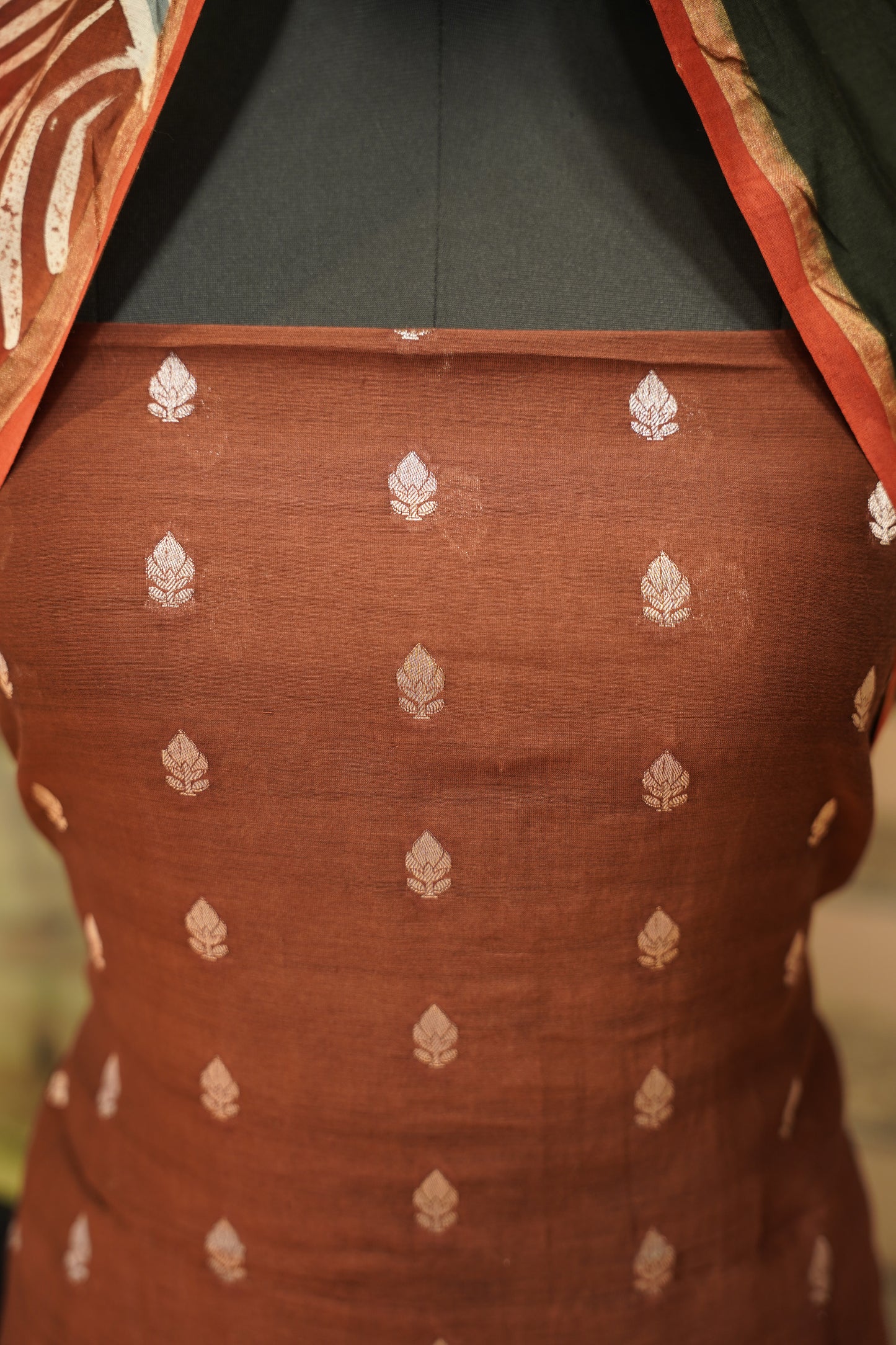 Red Maheshwari Printed Suit with Banarasi Booti