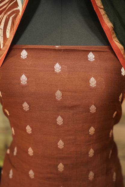 Red Maheshwari Printed Suit with Banarasi Booti