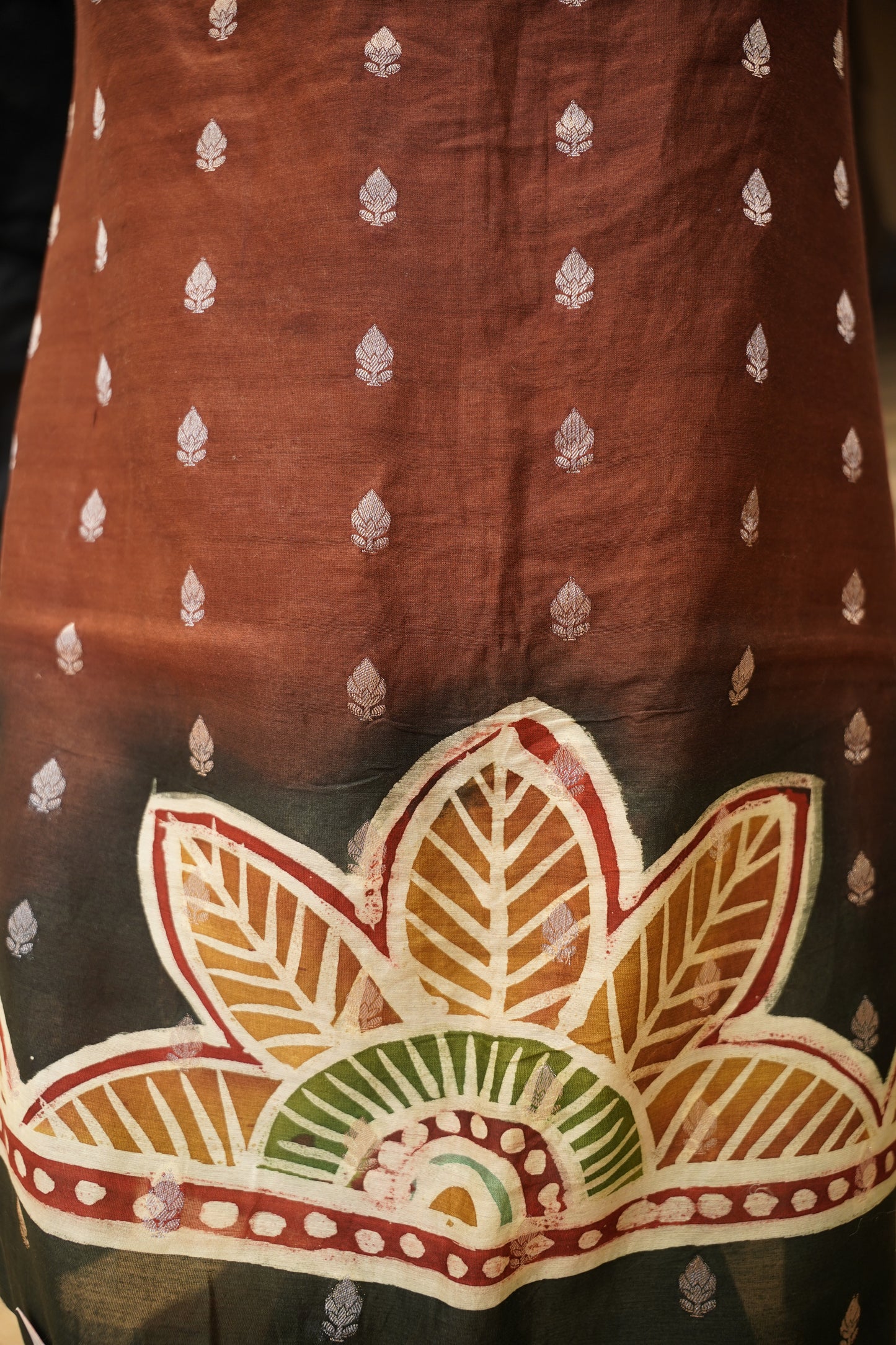 Red Maheshwari Printed Suit with Banarasi Booti