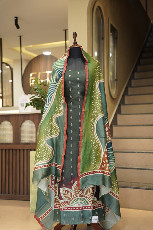 Green Maheswari Printed Suit with Banarasi Booti