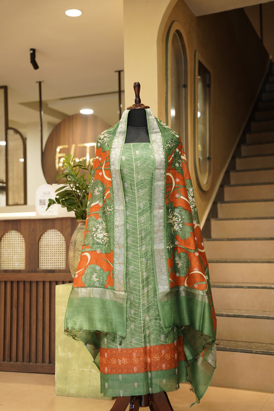 Green Printed Maheshwari Suit with Banarasi Booti