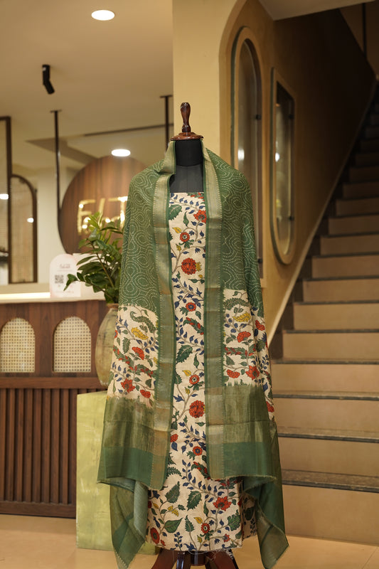 Cream Maheshwari Kalamkari Printed Suit