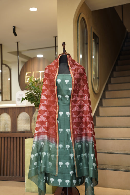 Green Shibori Maheshwari Printed Suit