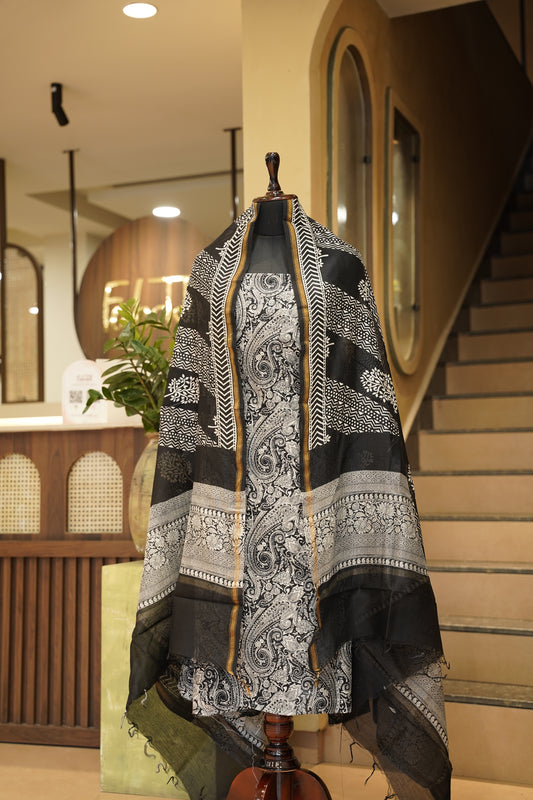 Black Maheshwari Printed Suit