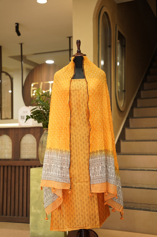 Orange Maheswari Block Printed Suit