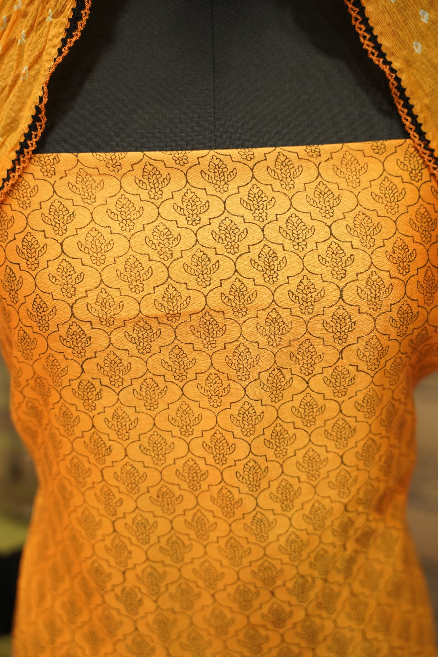 Orange Maheswari Block Printed Suit