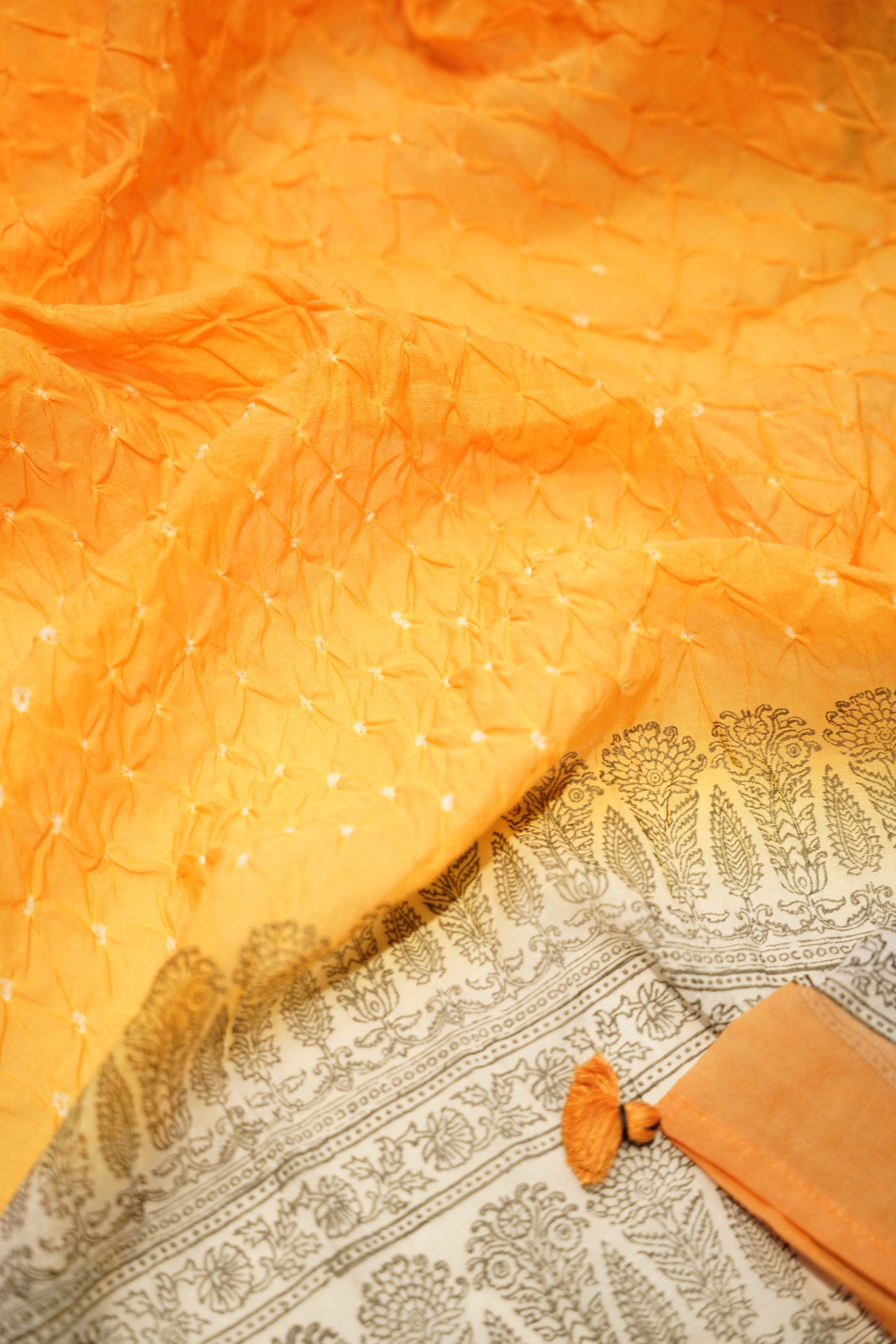 Orange Maheswari Block Printed Suit