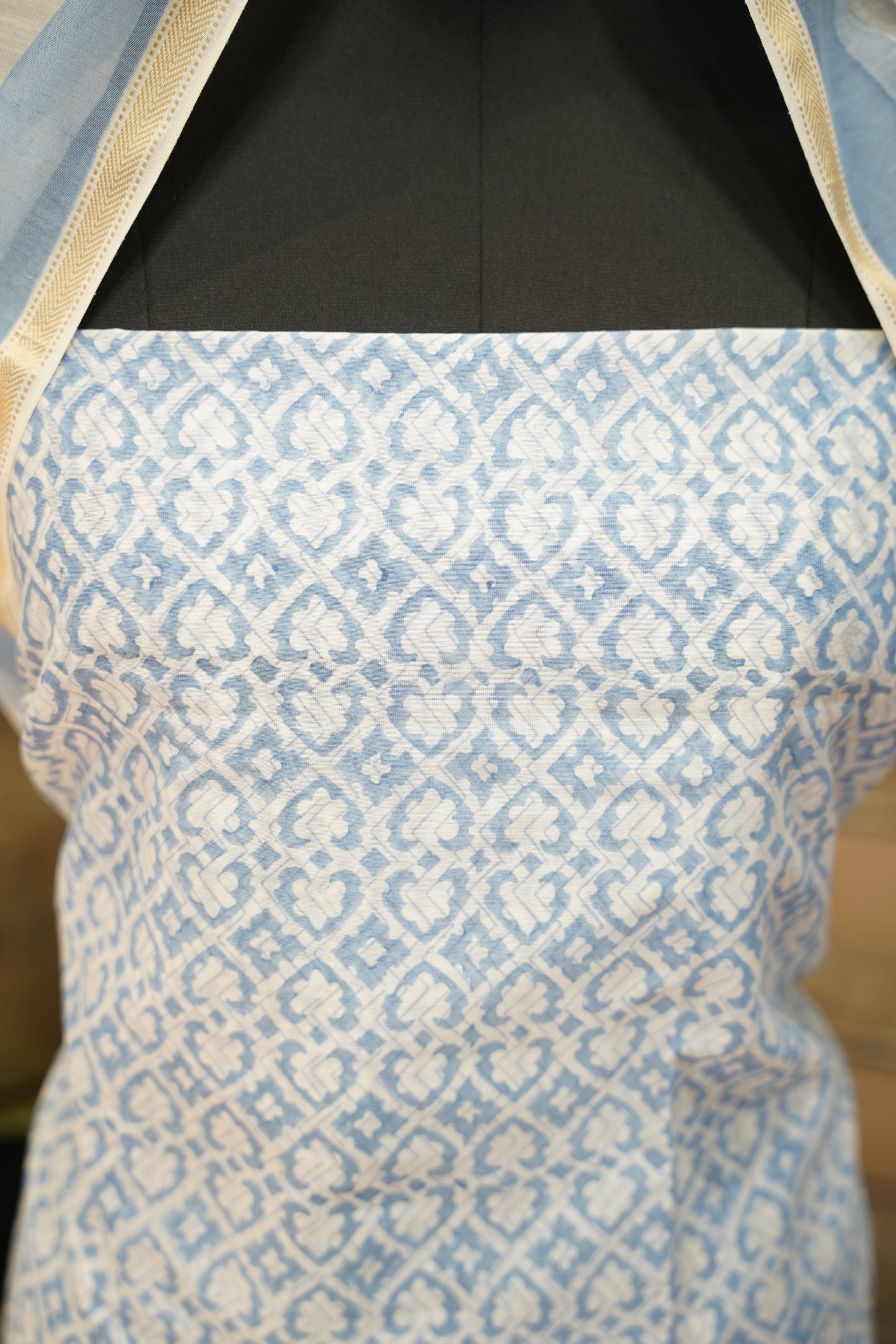 Off White Block Printed Maheshwari Suit