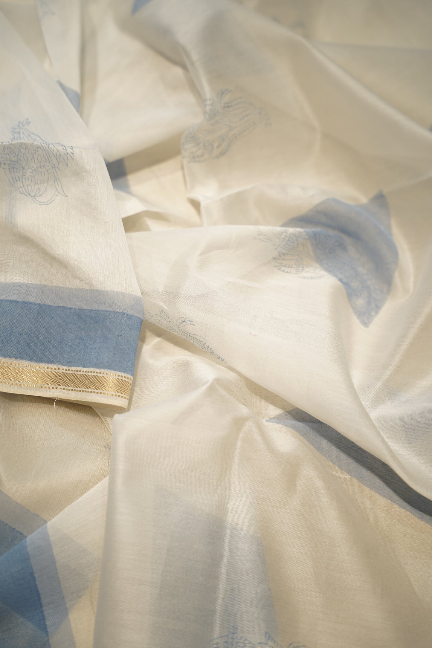 Off White Block Printed Maheshwari Suit