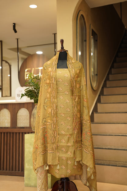 Mehendi Green Printed Maheshwari Tissue Suit