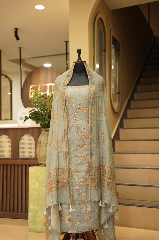 Green Printed Maheshwari Tissue Suit