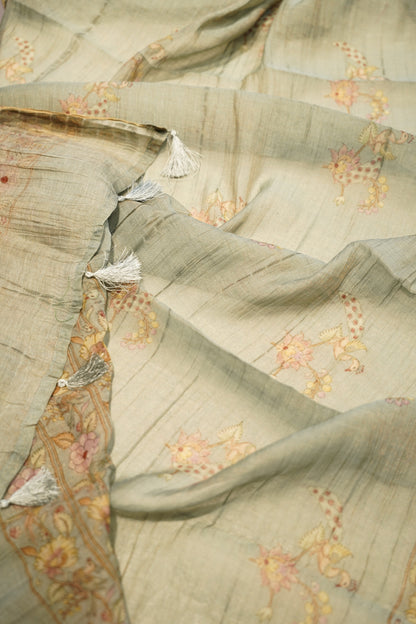 Green Printed Maheshwari Tissue Suit