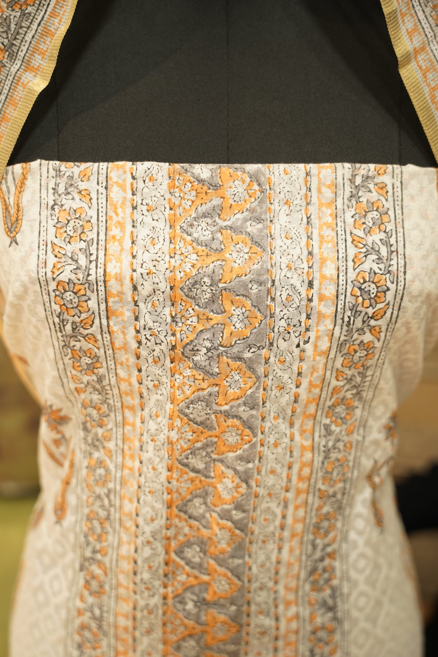 Off White Self Chanderi Block Printed Suit
