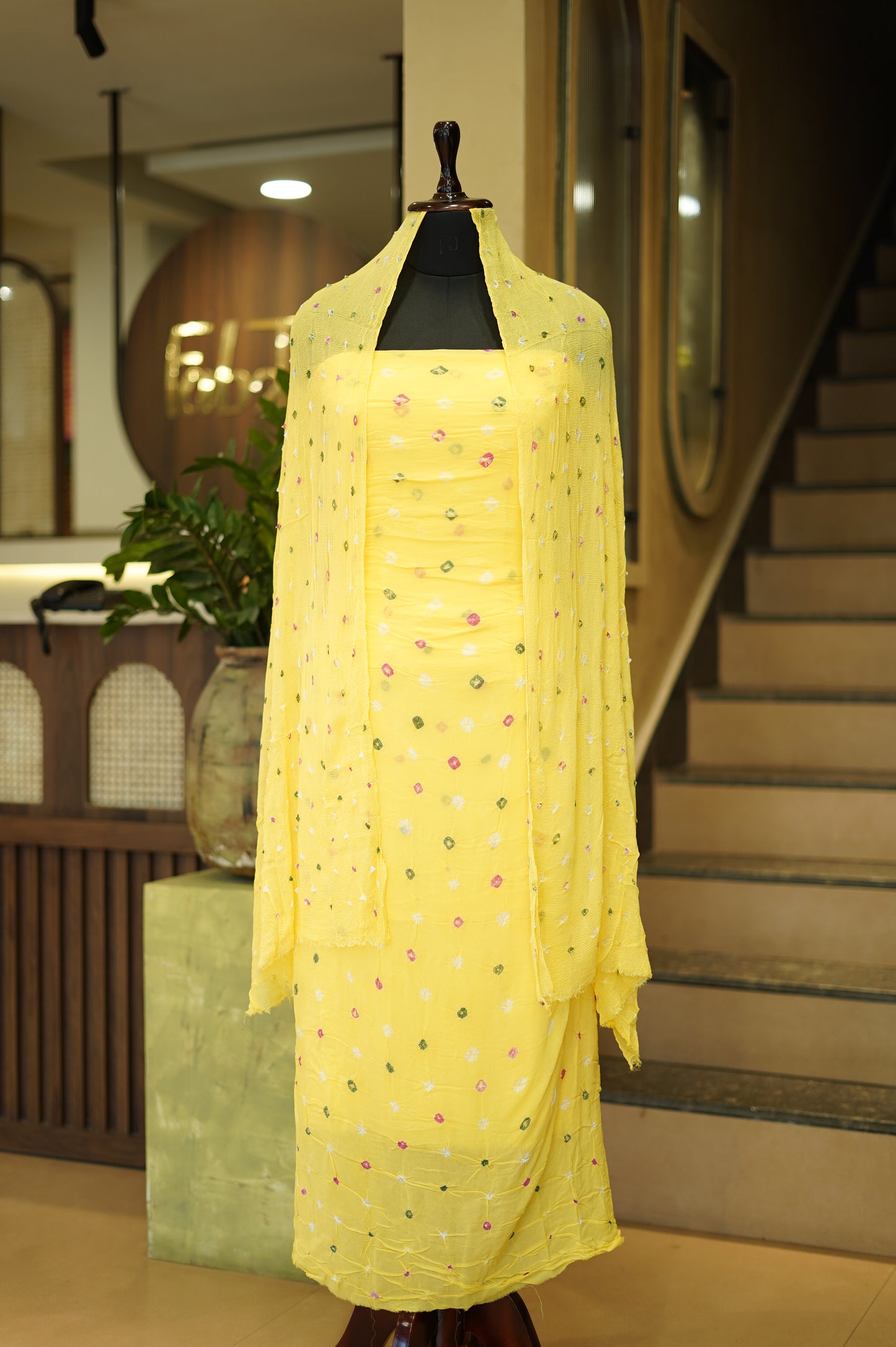 Yellow Georgette Bandhej Suit