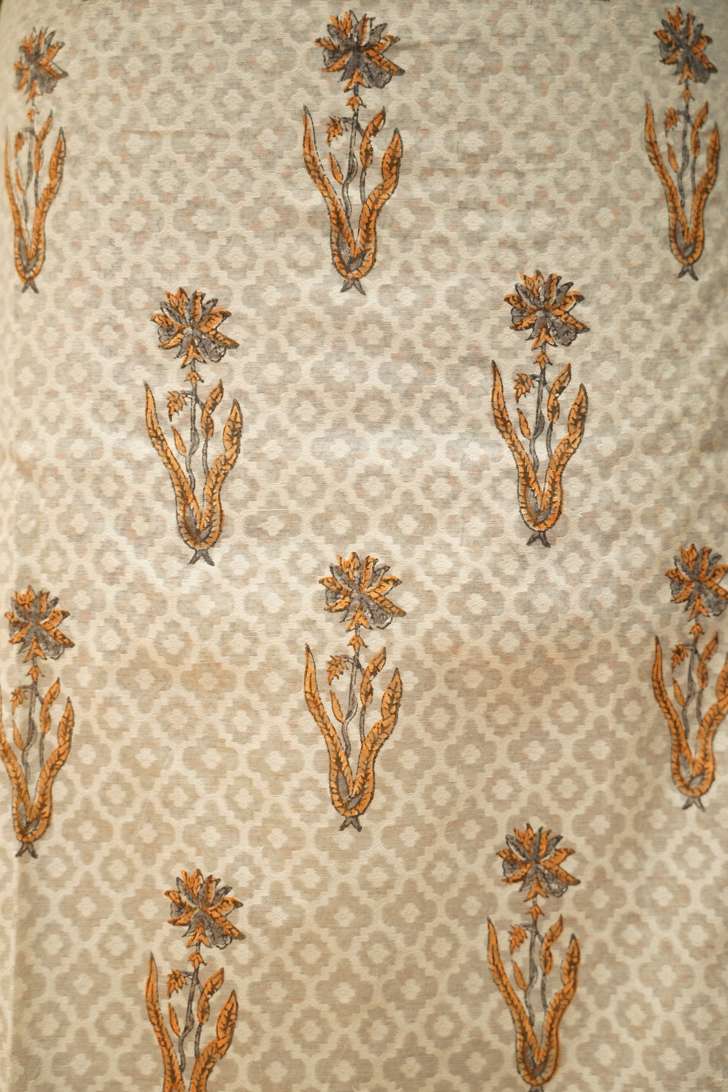 Off White Self Chanderi Block Printed Suit