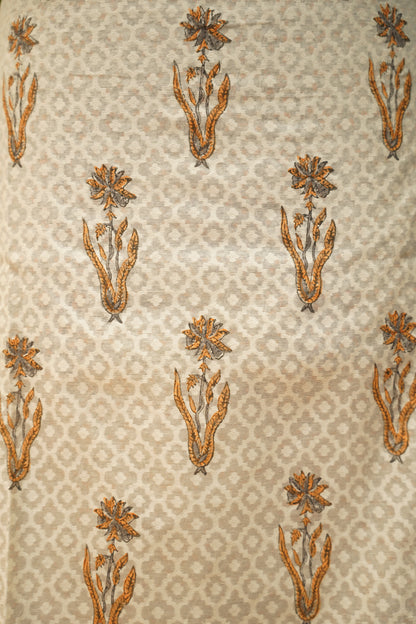 Off White Self Chanderi Block Printed Suit