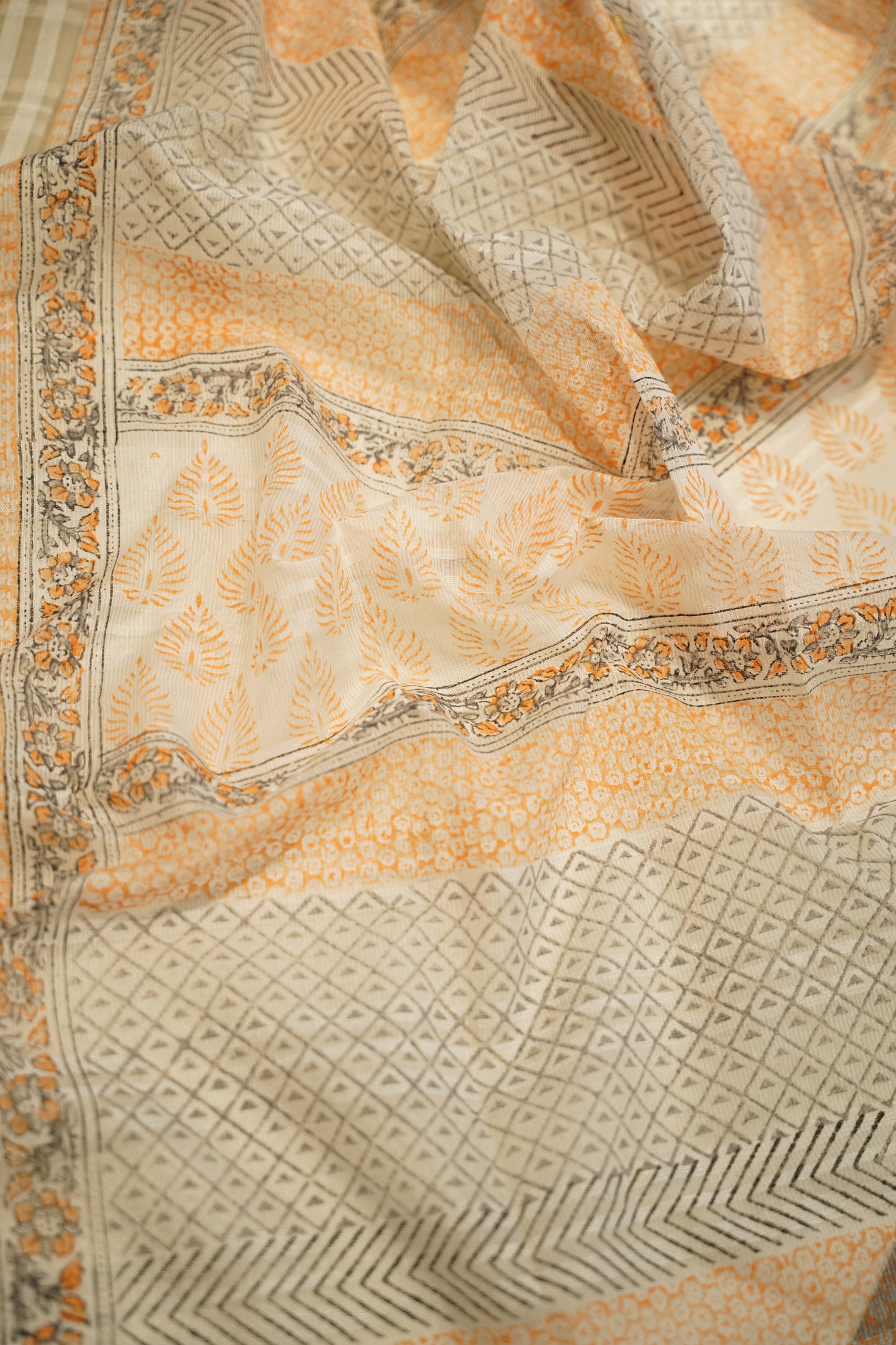 Off White Self Chanderi Block Printed Suit