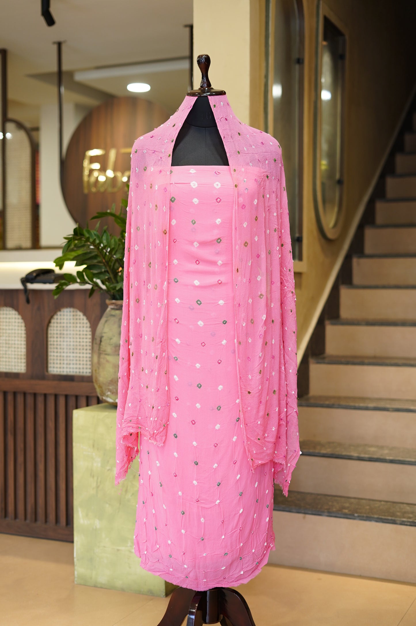 Pink Georgette Bandhej Suit