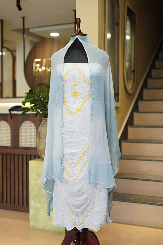 Turquoise Georgette Bandhej Suit