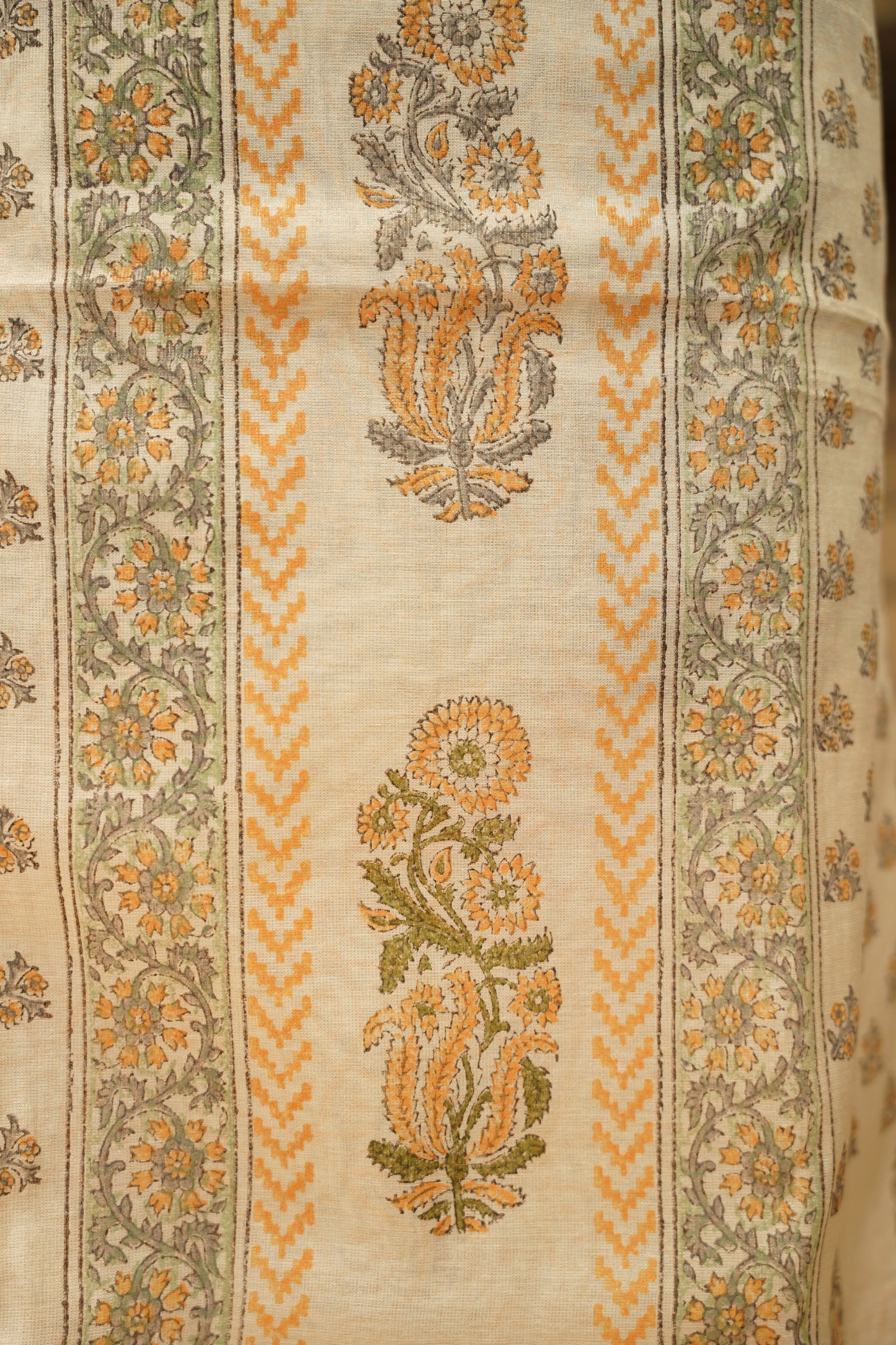 Off White Cotton Tissue Block Printed Suit