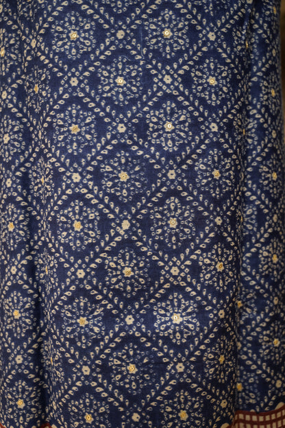 Blue Muga Silk Suit with Neck Work