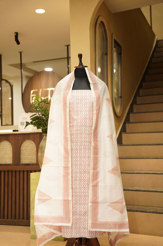Off White Pure Maheshwari Block Printed Suit