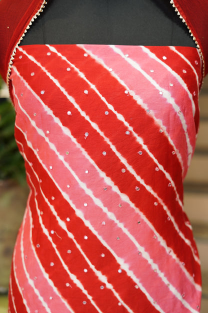 Red Leheriya Chanderi Silk Suit with Mirror Work