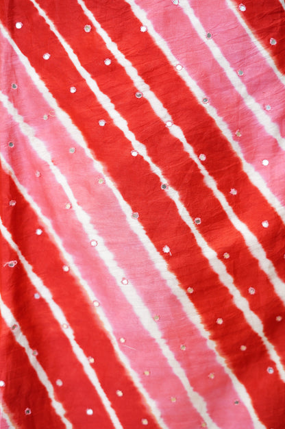 Red Leheriya Chanderi Silk Suit with Mirror Work