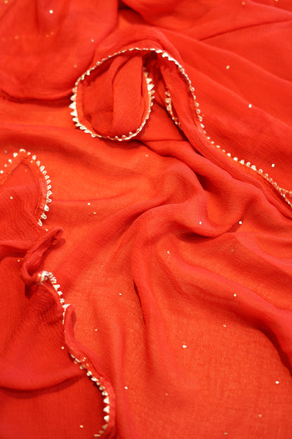 Red Leheriya Chanderi Silk Suit with Mirror Work