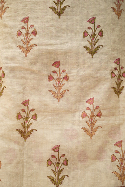Off White Khadi Cotton Block Printed Suit
