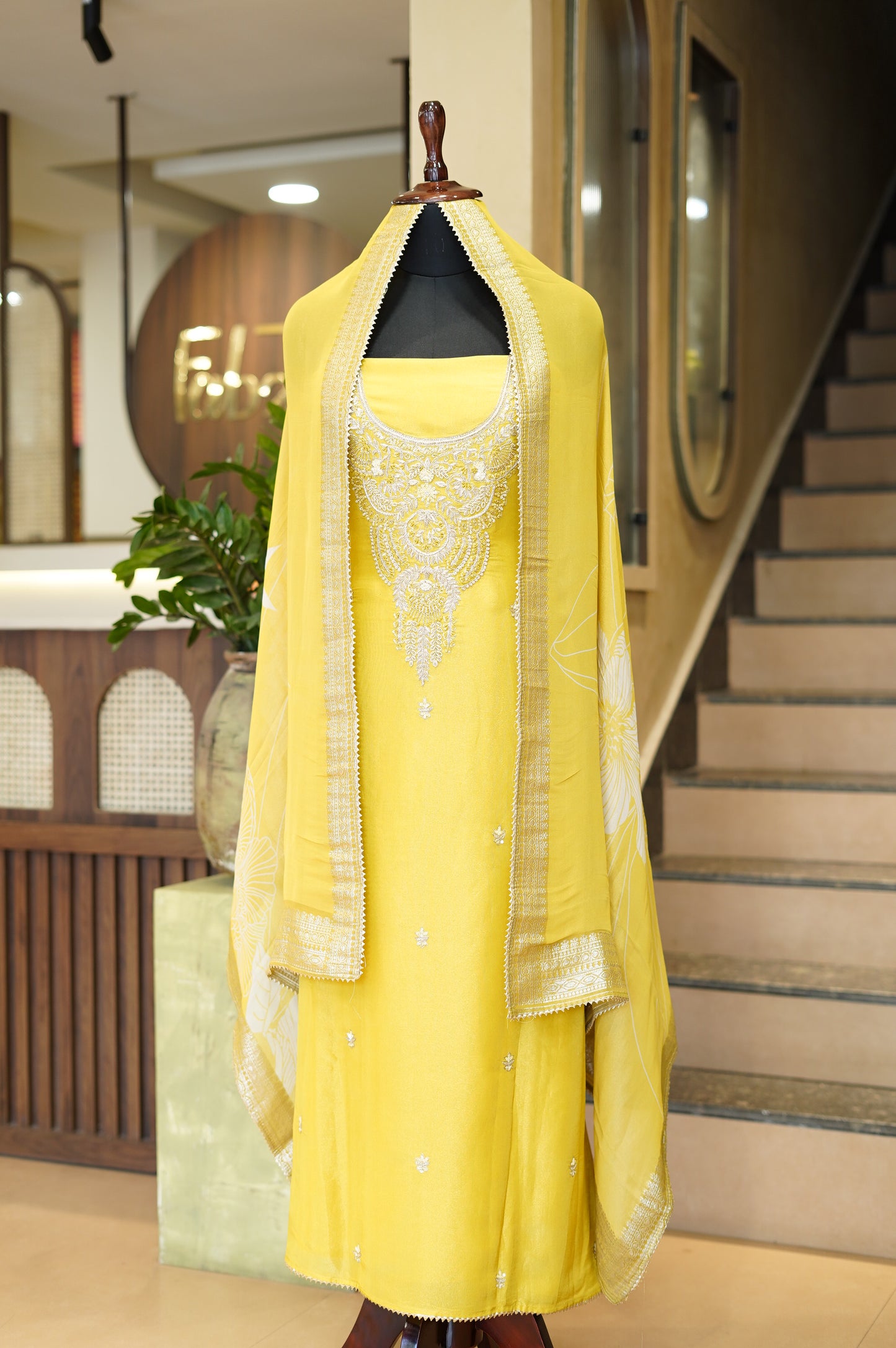 Yellow Tissue Suit with Handwork