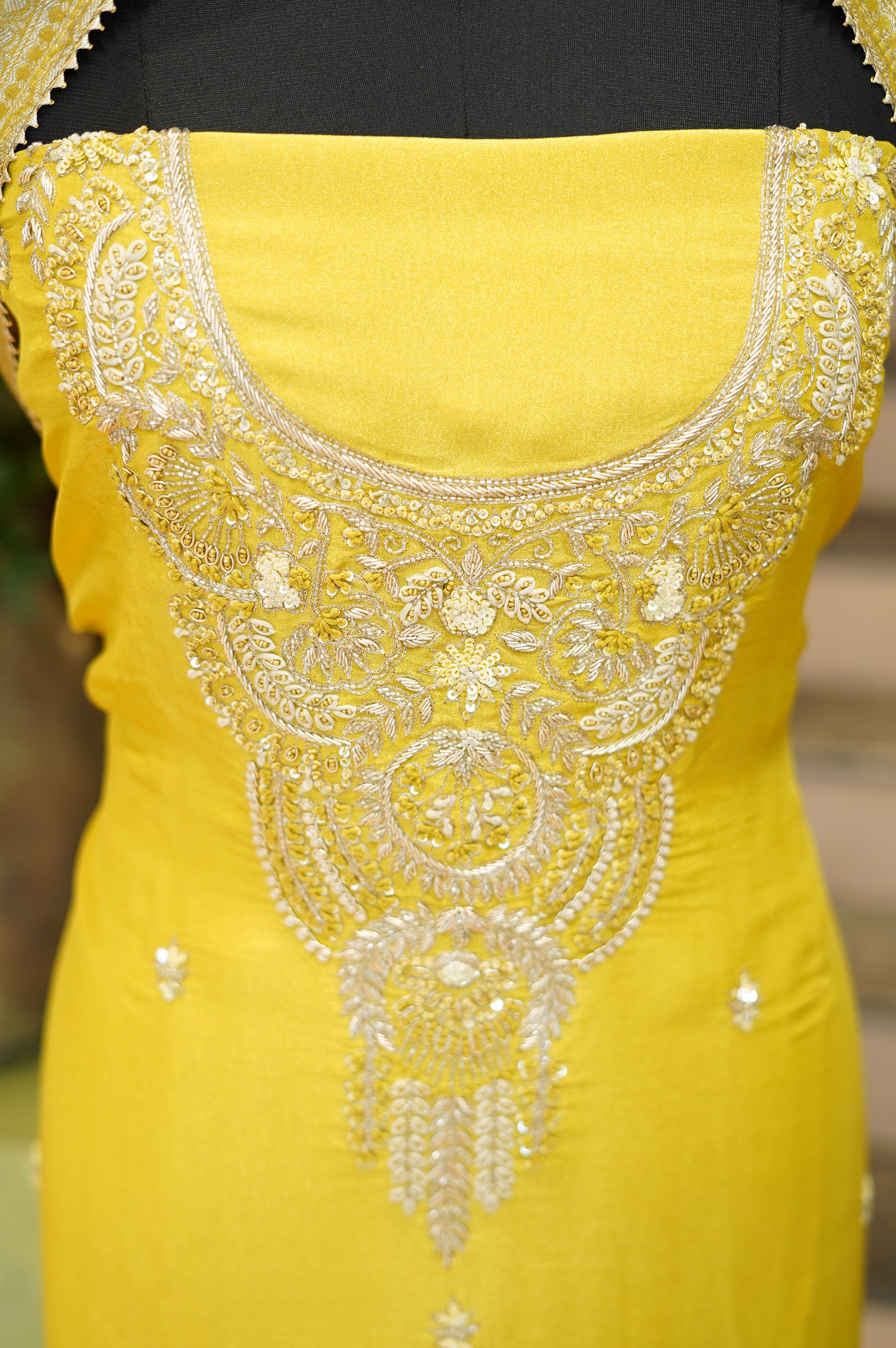 Yellow Tissue Suit with Handwork