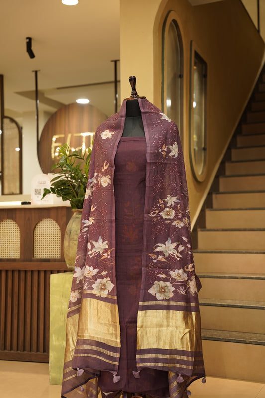 Wine Printed Maheshwari Suit