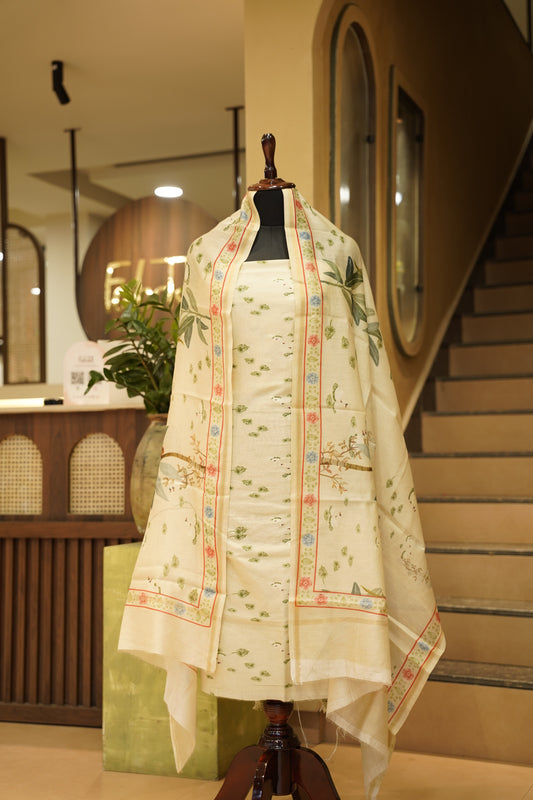 Green Printed Pure Maheshwari Silk Suit
