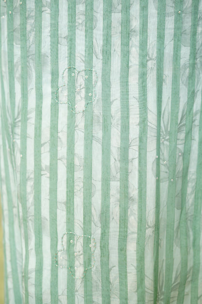 Sea Green Printed Organza Suit with Handwork