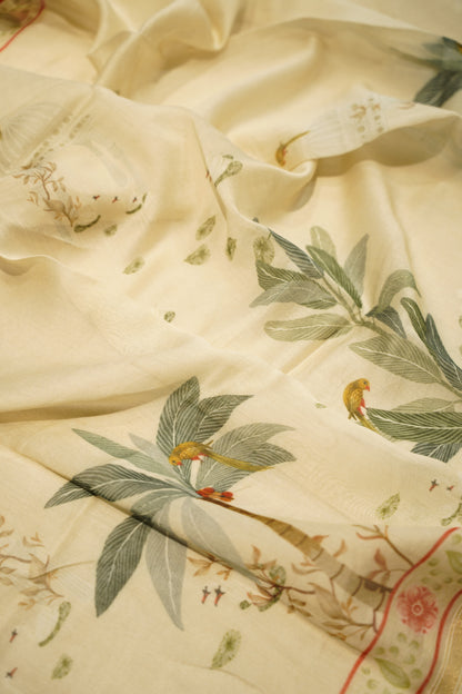Green Printed Pure Maheshwari Silk Suit