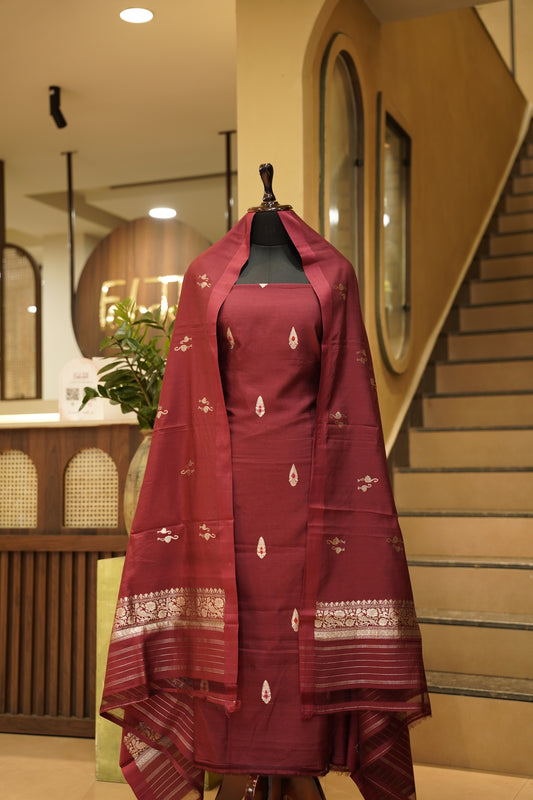 Mehroon Pure Chiniya Silk Banarasi Suit