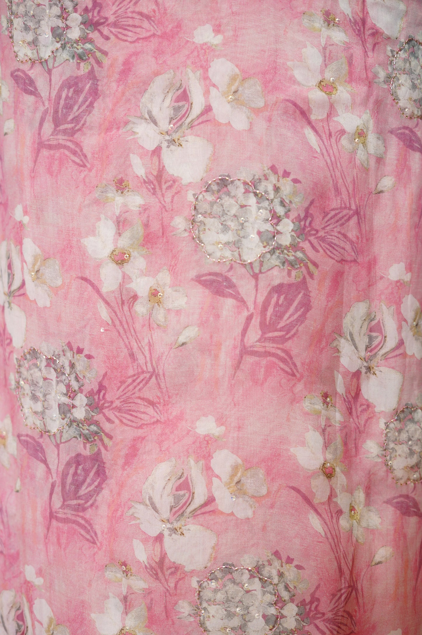 Pink Printed Organza Suit with Handwork