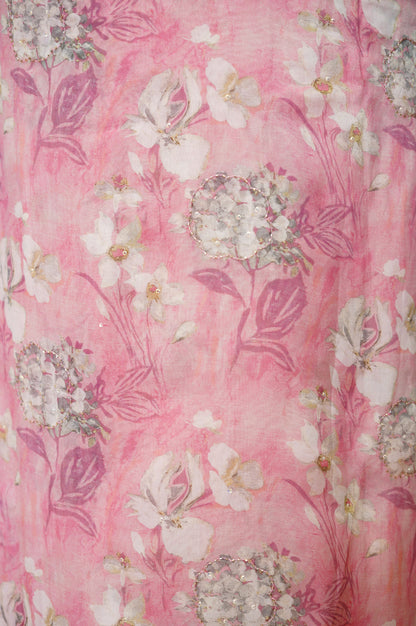Pink Printed Organza Suit with Handwork