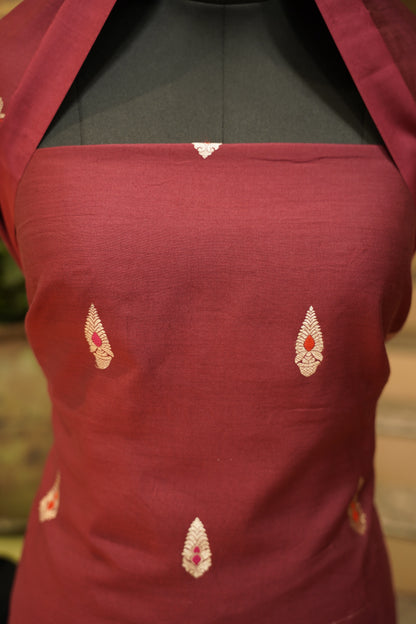 Mehroon Pure Chiniya Silk Banarasi Suit