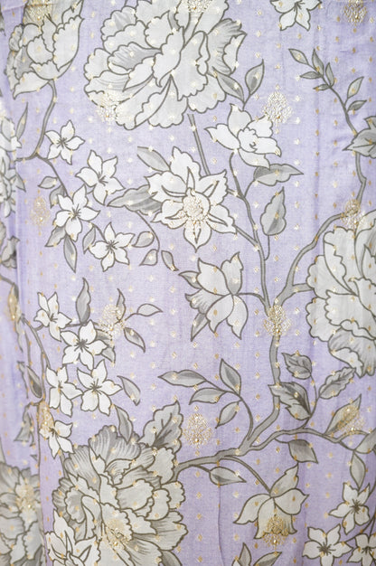Lavender Organza Printed Suit with Banarasi Neck