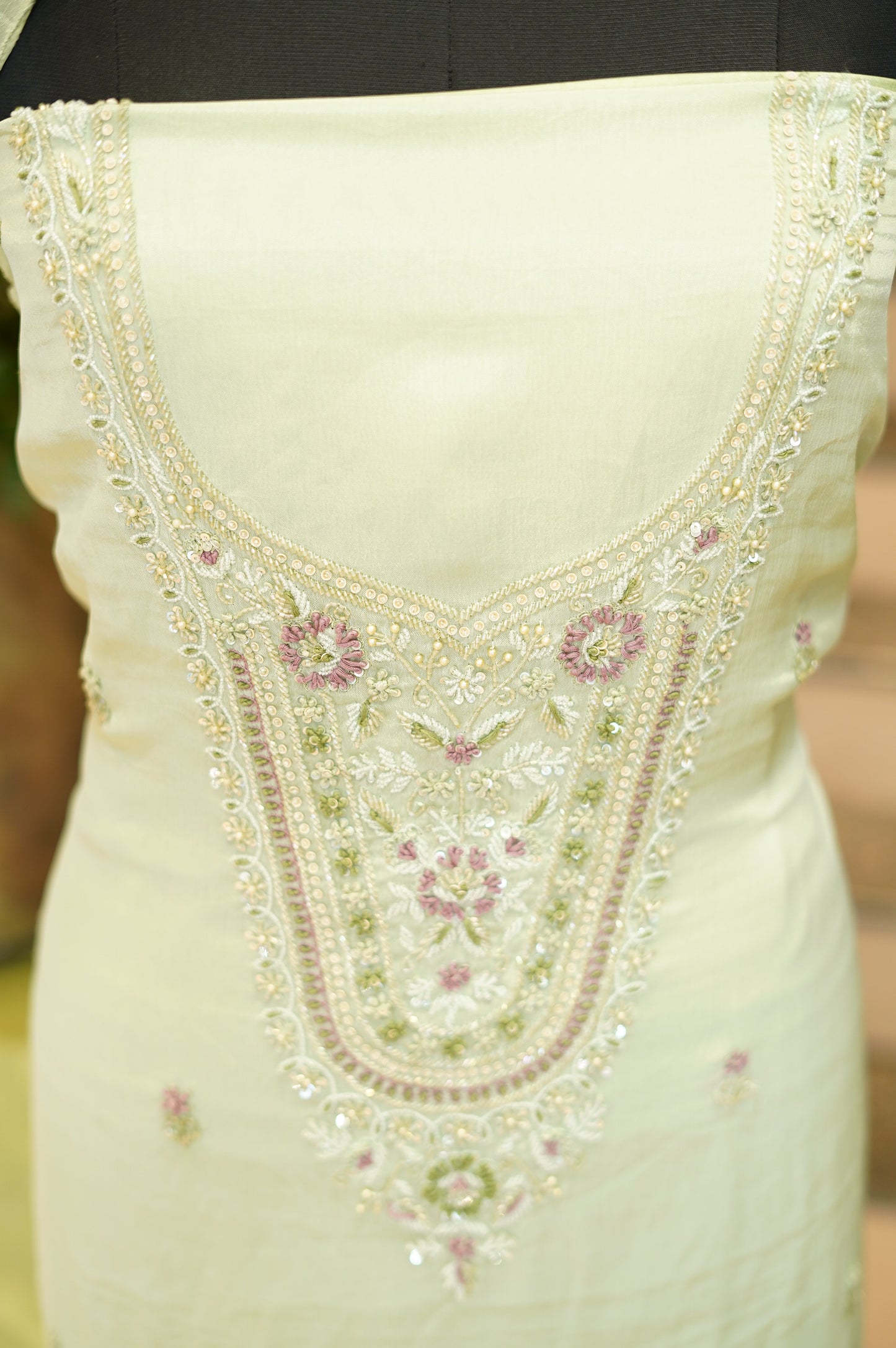 Sea Green Chinon Suit with Handwork